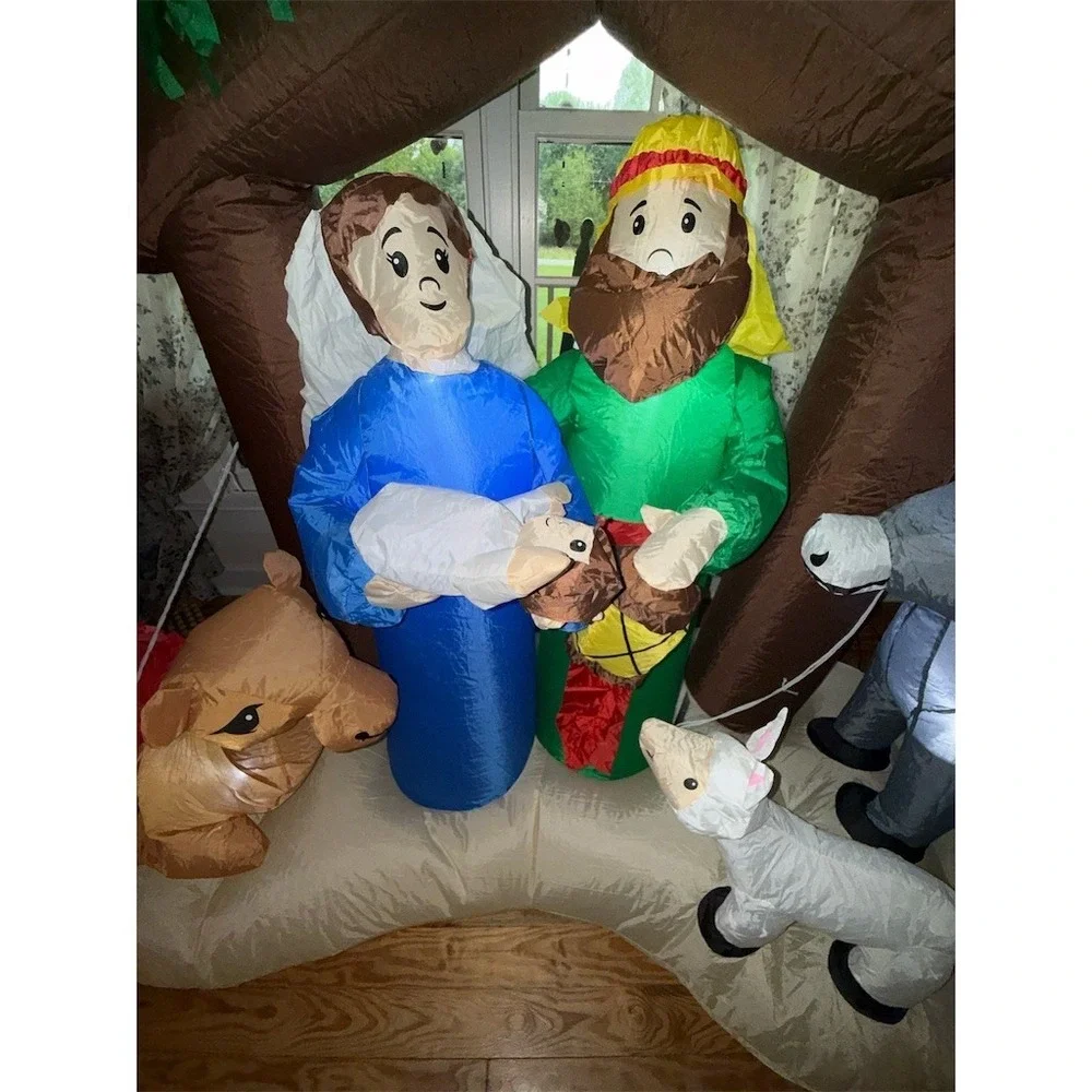 Inflatable Nativity Scene Lighted Winter Wonder Lane 6.5' Mary Joseph‎ Star LED